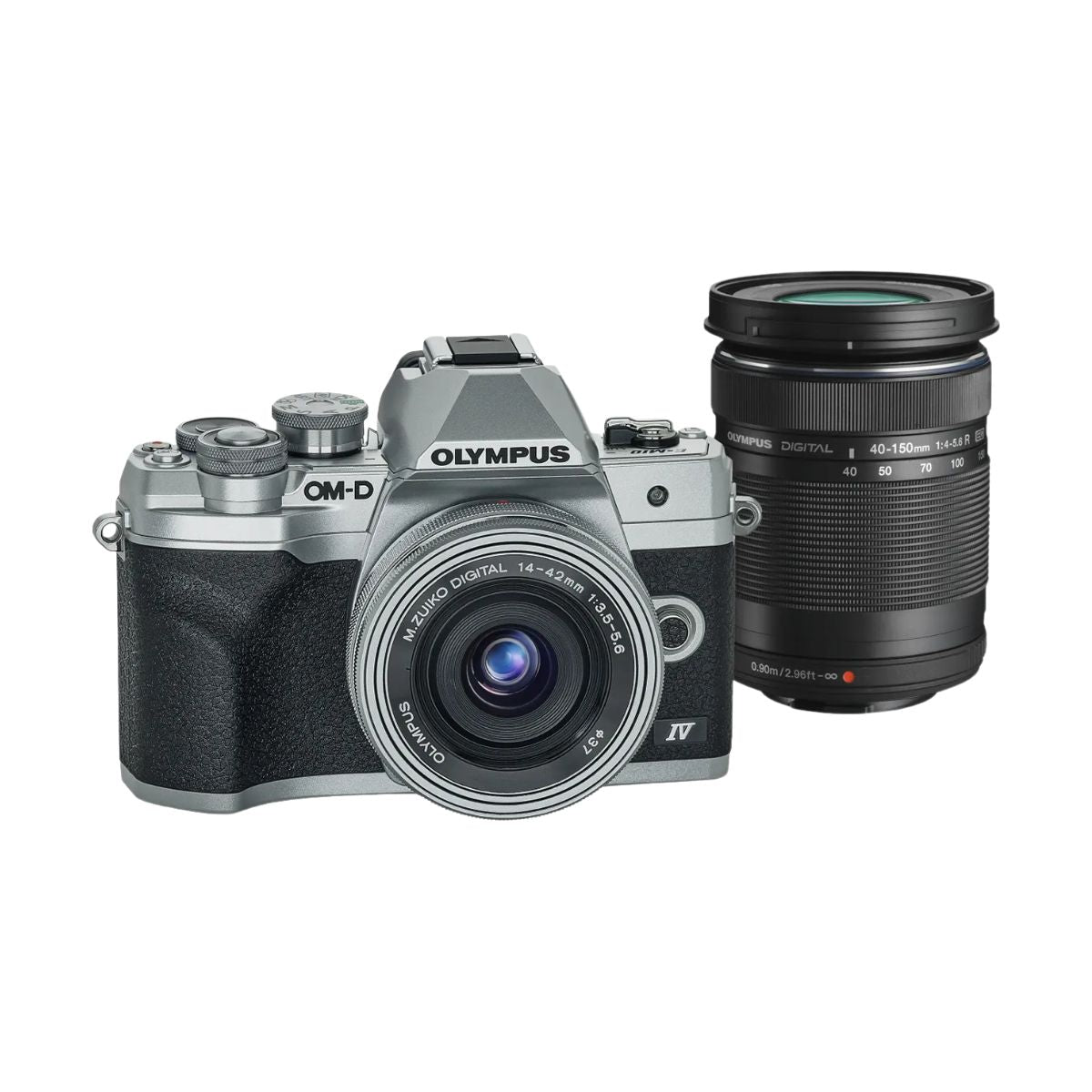 Olympus E-M10 Mark IV Mirrorless Camera with 14-42mm F3.5-5.6 EZ Lens and 40-150mm F4-5.6 R Lens - Silver